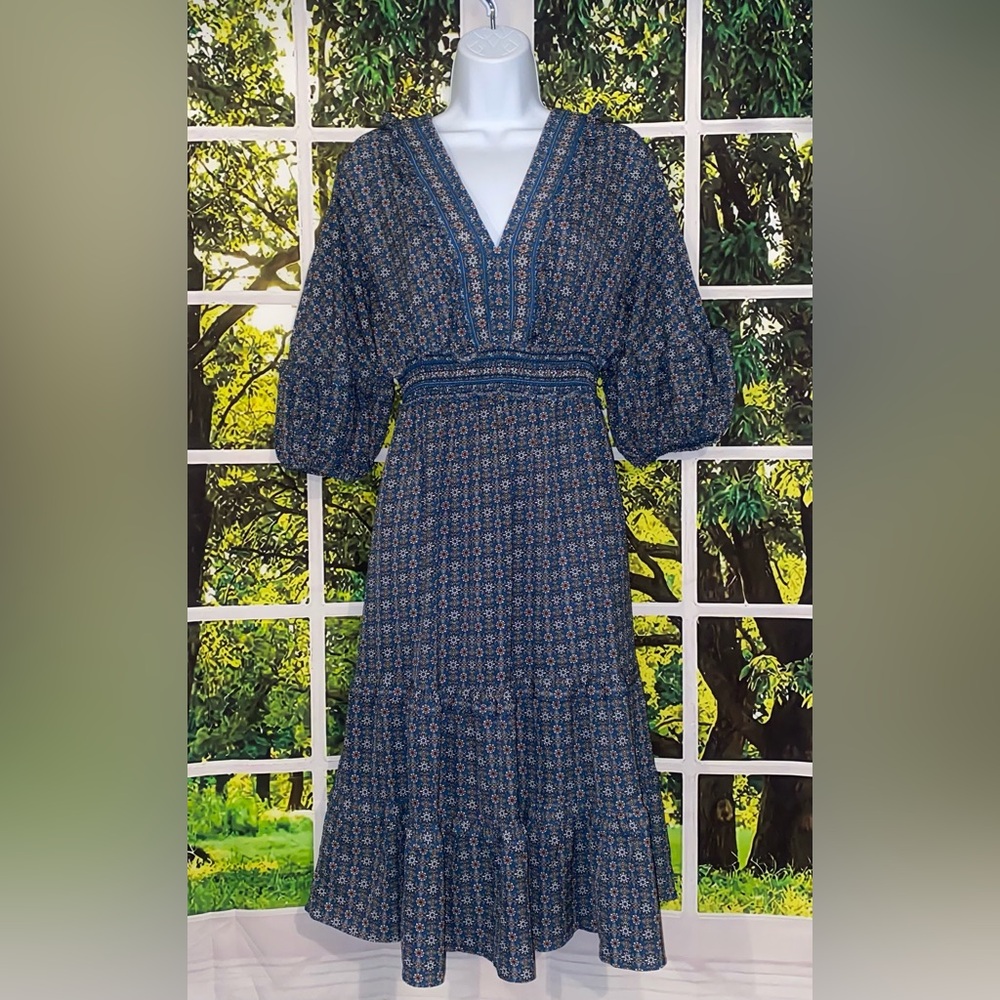 Max Studio Women's 3/4 Sleeve Tiered Bubble Crepe Dress medium NWT - Picture 4 of 10